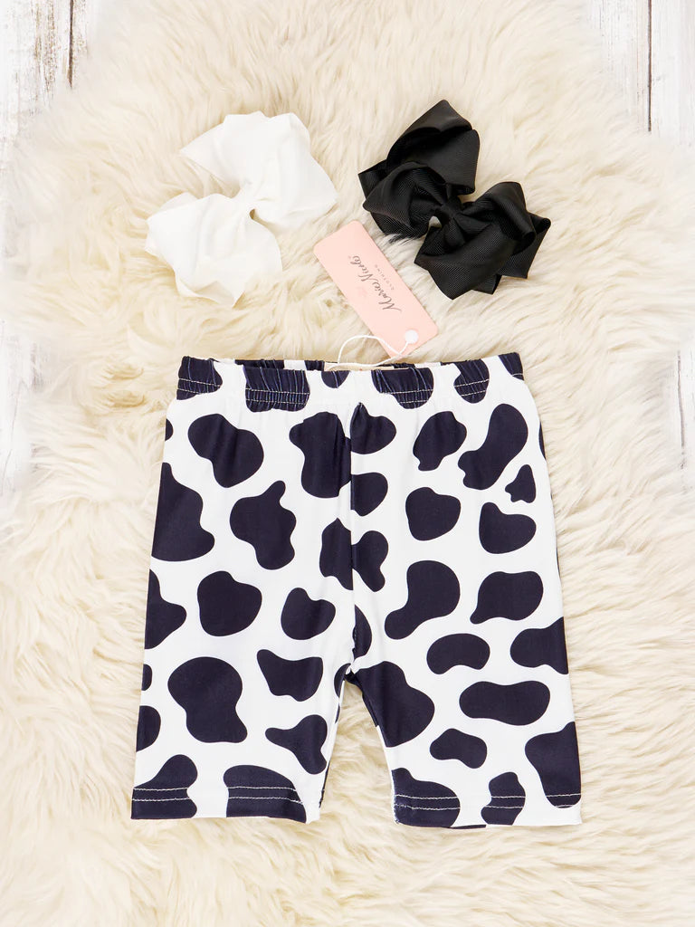 Cow Print Long Biker Shorts