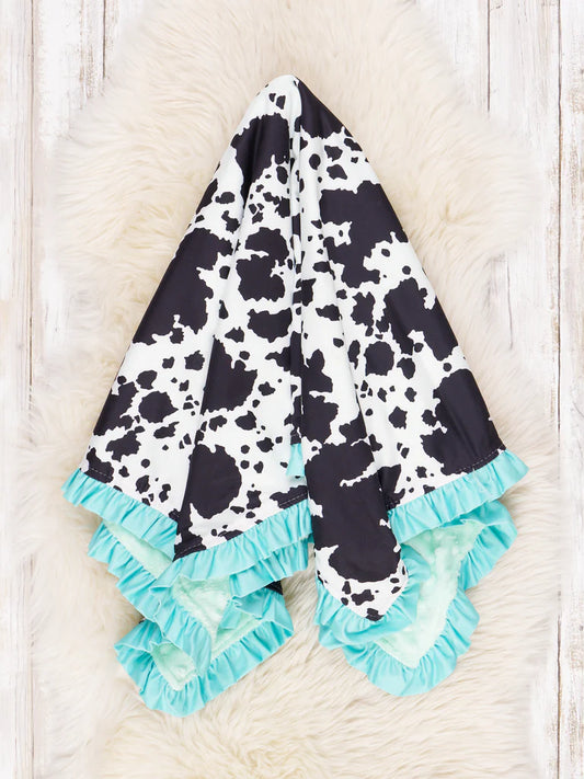 Cow Print Ruffle Blanket