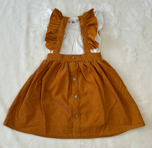 Custom Paired Corduroy Ruffle Suspender Dress and White Ruffle Top