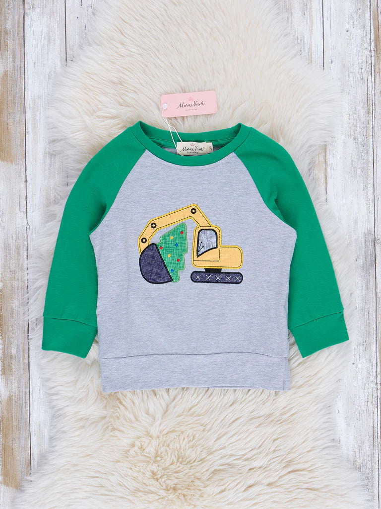 Embroidered Holiday Construction Truck Raglan Shirt