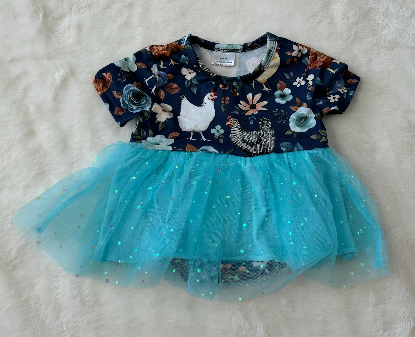 Floral Chicken Print Sequin Tulle Bubble