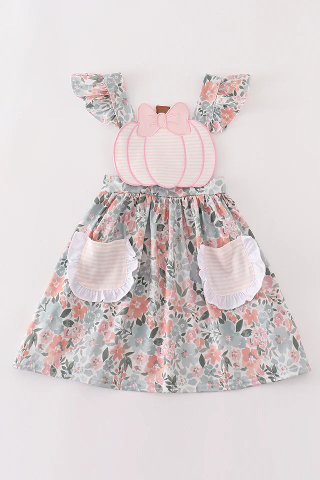 Sage Floral Pumpkin Applique Collection - Girls Dress