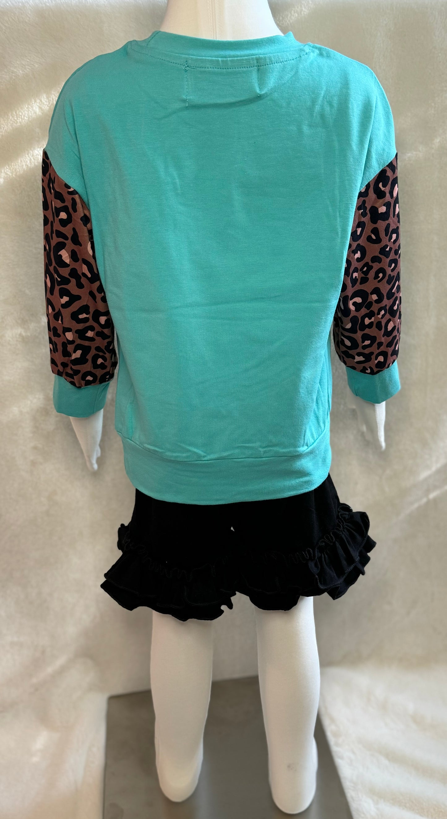 Teal Leopard Print Football Long Sleeve Shirt