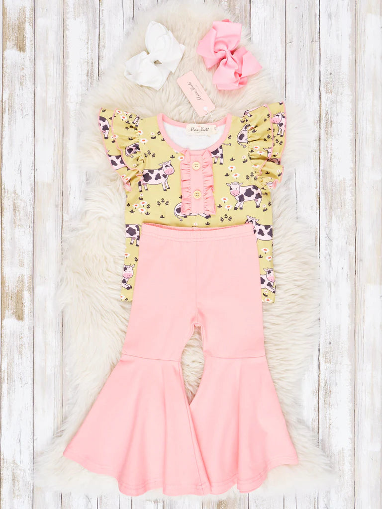 Funky Cow Ruffle Bell Bottom Outfit