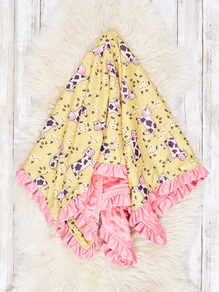 Funky Cow Ruffle Minky Blanket