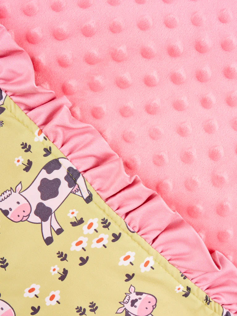 Funky Cow Ruffle Minky Blanket