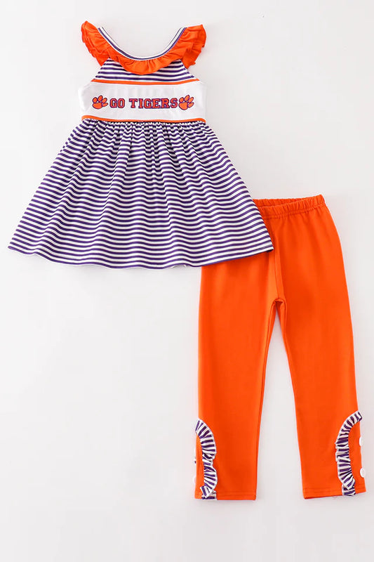 Girls Purple Striped Clemson Tigers Shirt and Pants Set