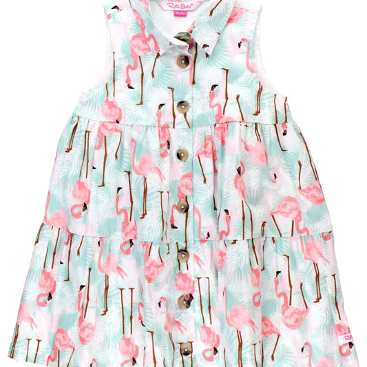 Vibrant Flamingo Tiered Shirt Dress