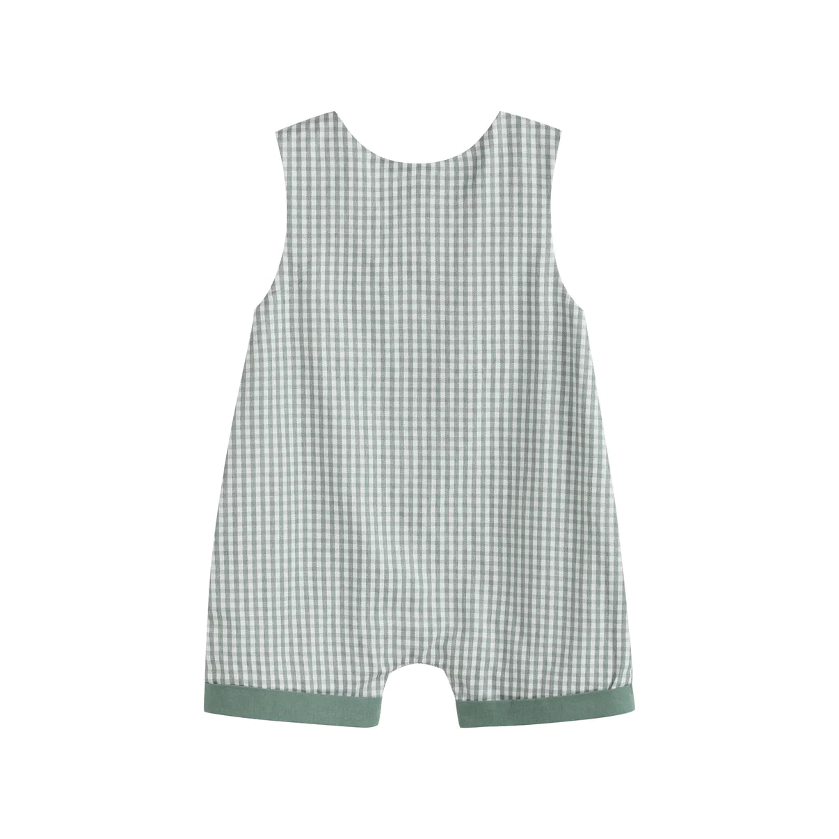 Green Gingham Dinosaur Smocked Shortalls