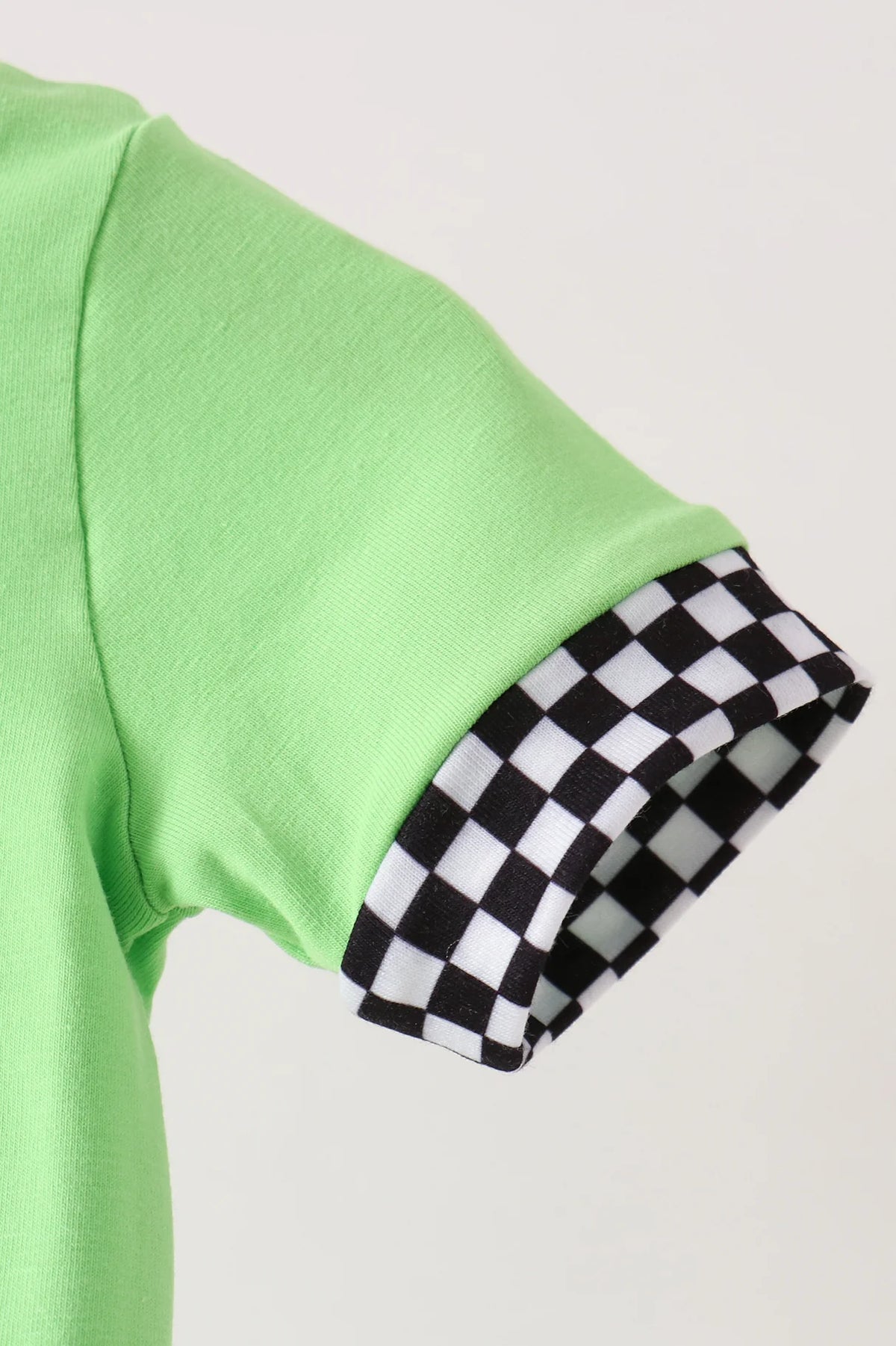Green Monster Truck Embroidered Checkered Romper