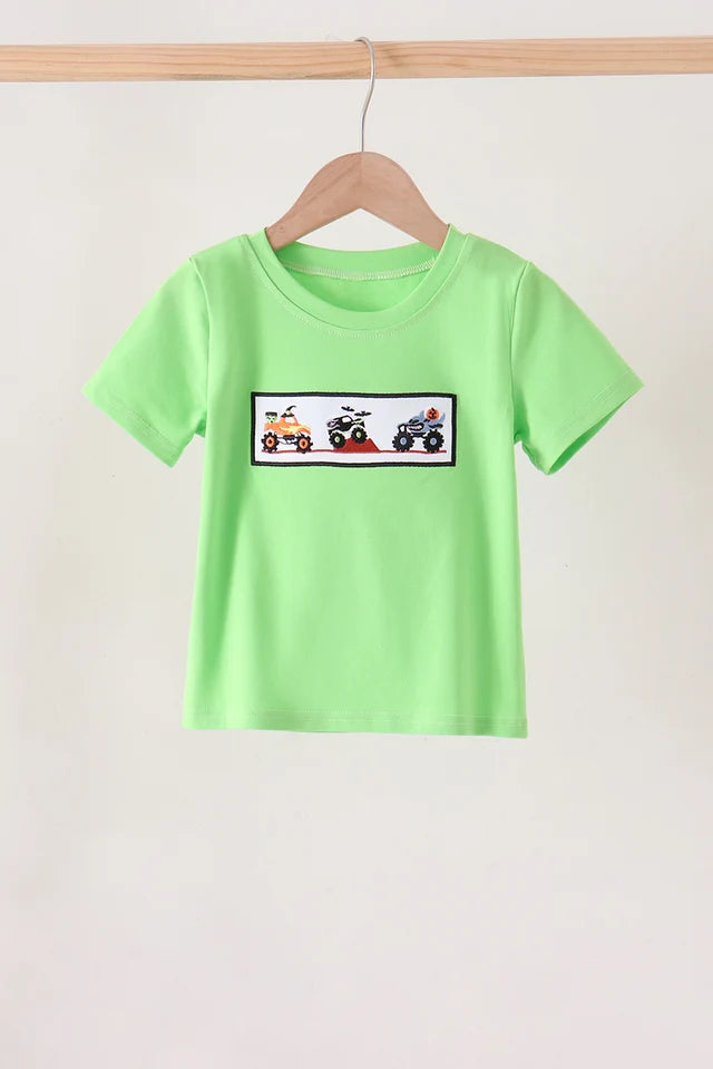 Green Monster Truck Embroidery Top