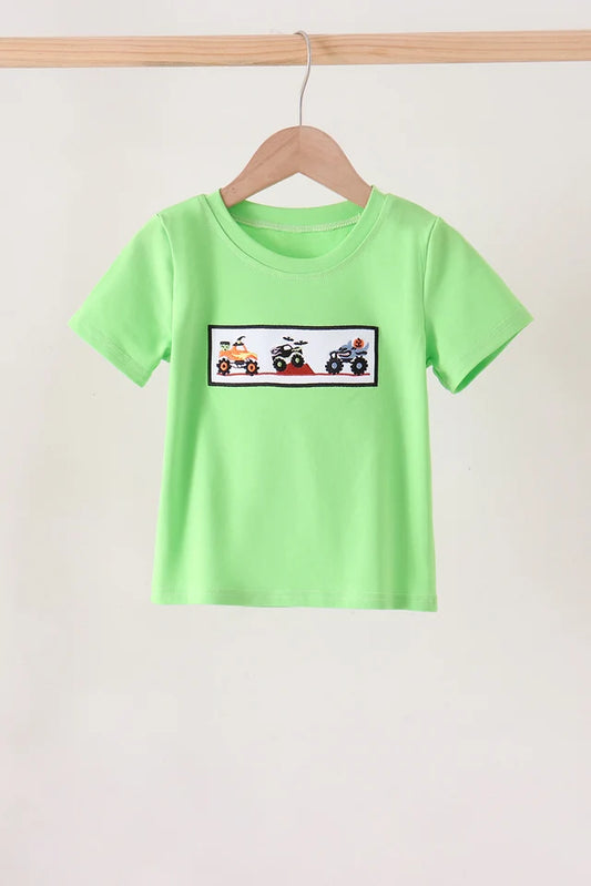 Green Monster Truck Embroidery Top