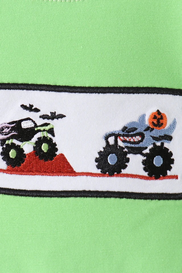 Green Monster Truck Embroidery Top