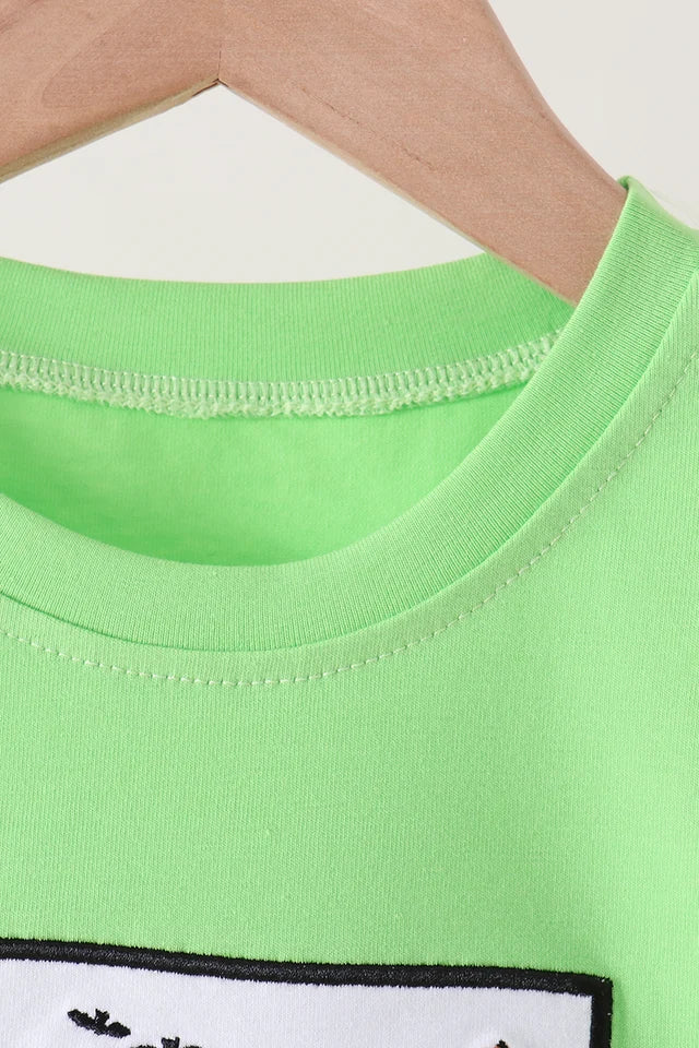 Green Monster Truck Embroidery Top