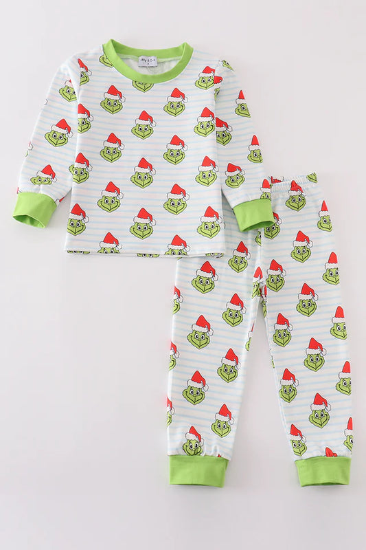 Green Stripe Christmas Grinch Unisex Pajamas Set