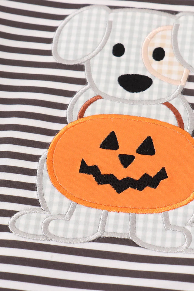 Halloween Pumpkin Puppy Applique - Boys Shirt and Pants Set