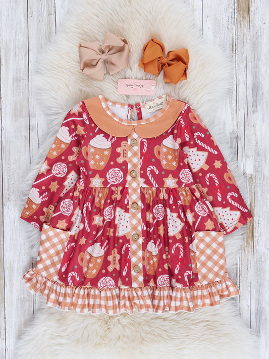 Holiday Time Gingham and Plaid Ruffle Dress - Bronze Treats