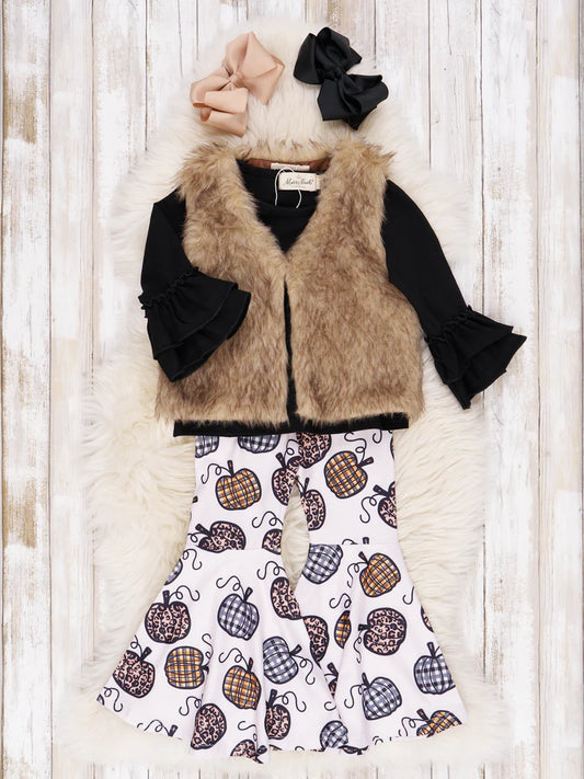 Leopard & Plaid Pumpkin Fur Vest Outfit