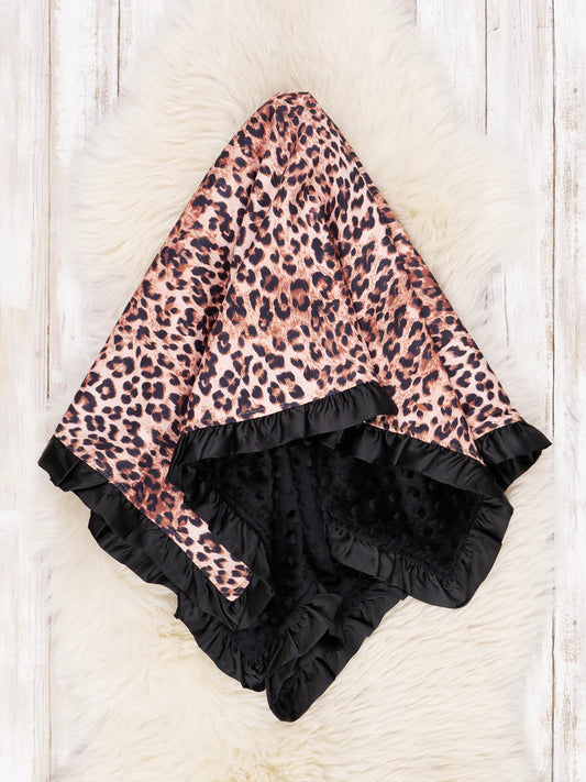 Leopard And Black Ruffle Blanket