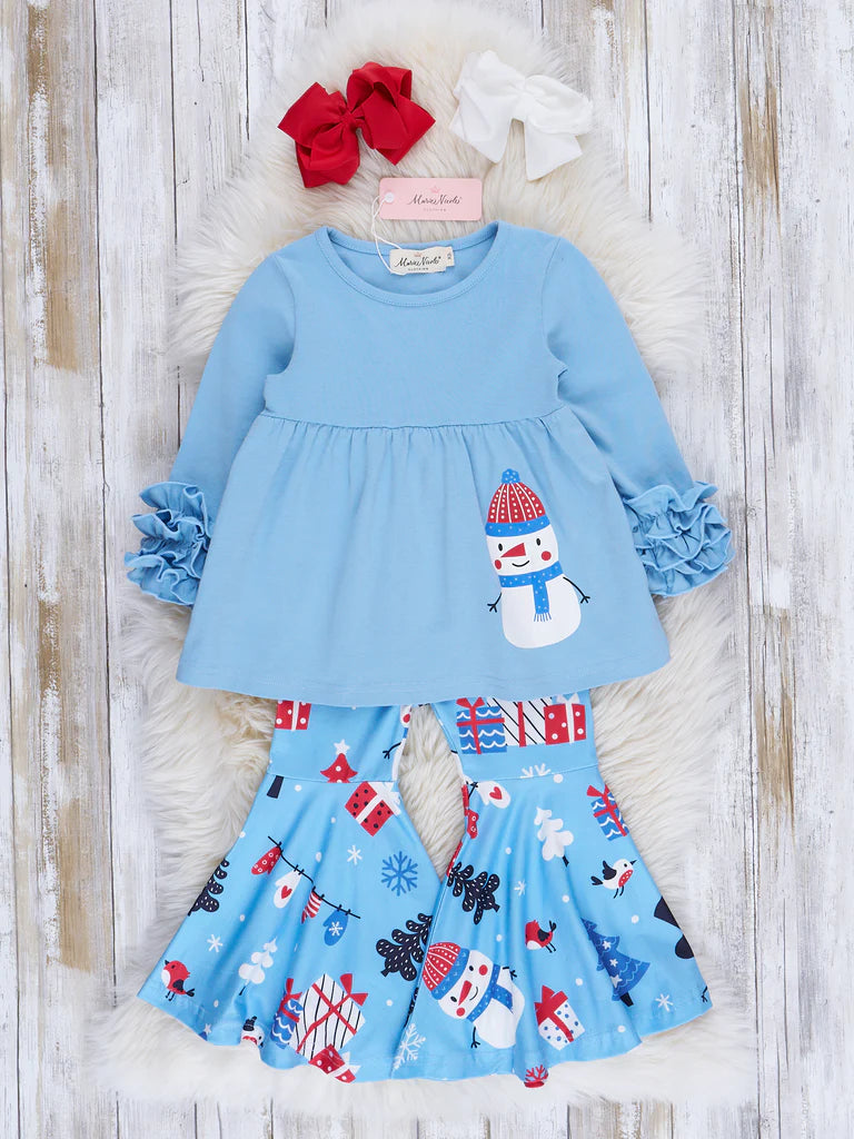 Light Blue Mr Snowman Swing Top Outfit