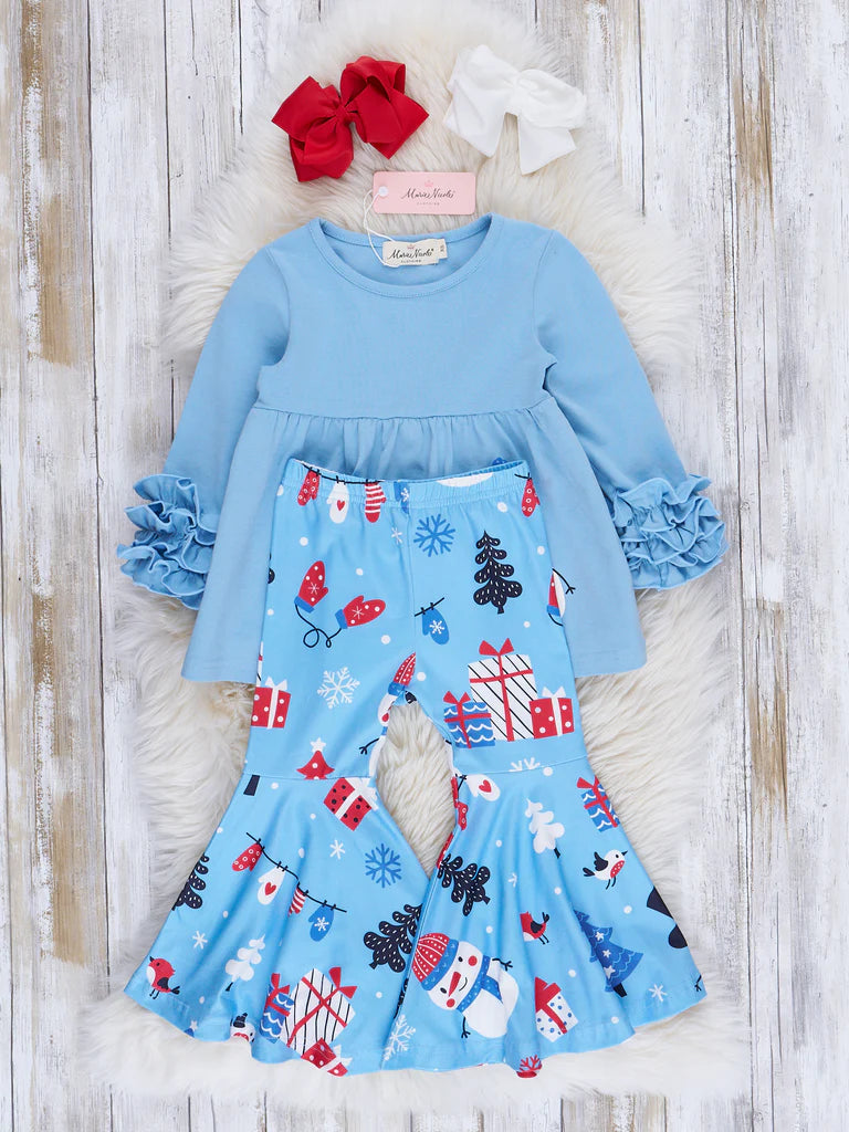 Light Blue Mr Snowman Swing Top Outfit