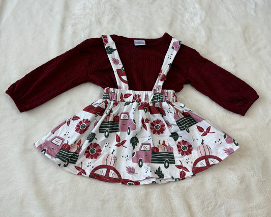 Maroon Pumpkin Car Strap Skirt Set