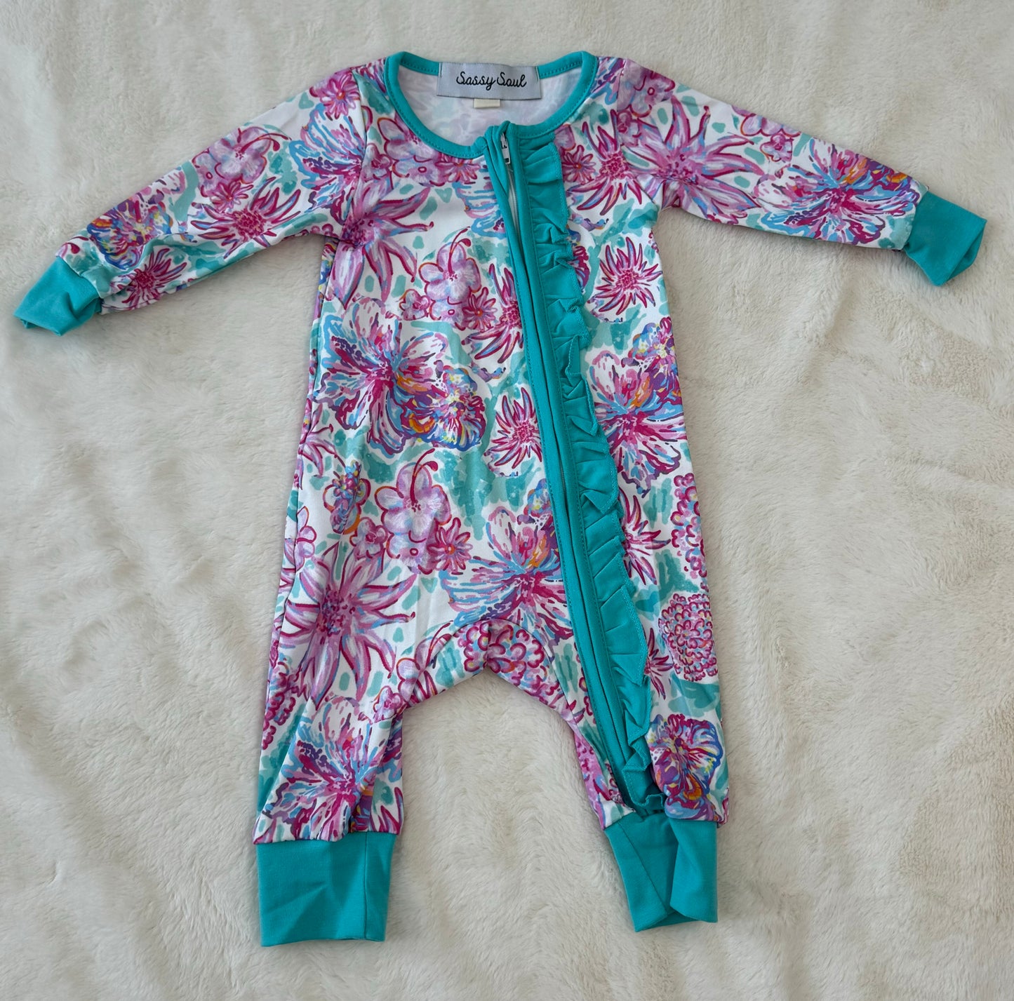 Mint Floral Ruffle Pajamas Romper