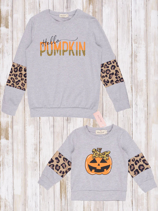 Mom and Me Grey Leopard Pumpkin Crewneck - (Mom)