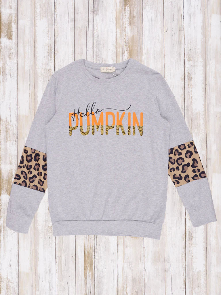 Mom and Me Grey Leopard Pumpkin Crewneck - (Mom)