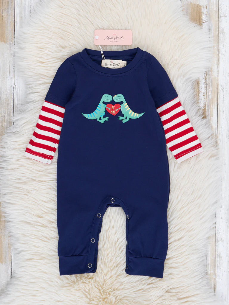 Navy Dinosaur Hearts Romper