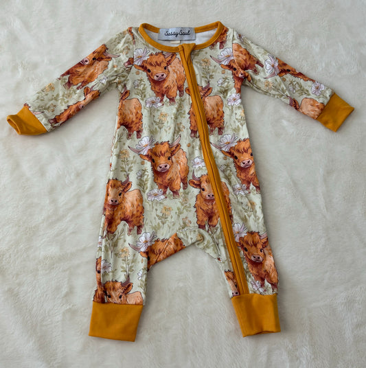 Orange Cow Zipper Romper