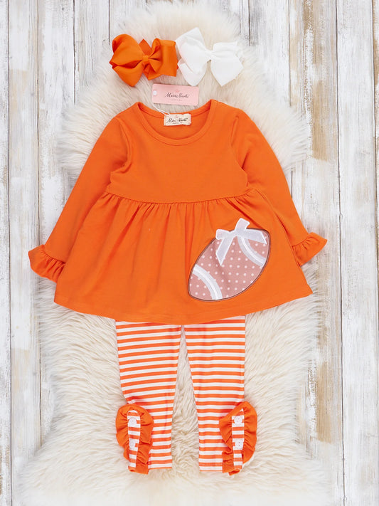 Orange Embroidered Football Ruffle Outfit