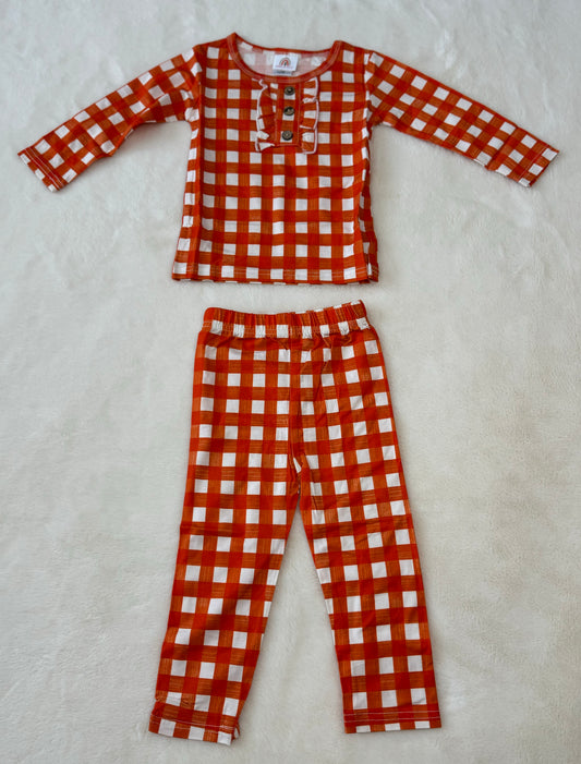 Orange Plaid Girl Pajamas Set