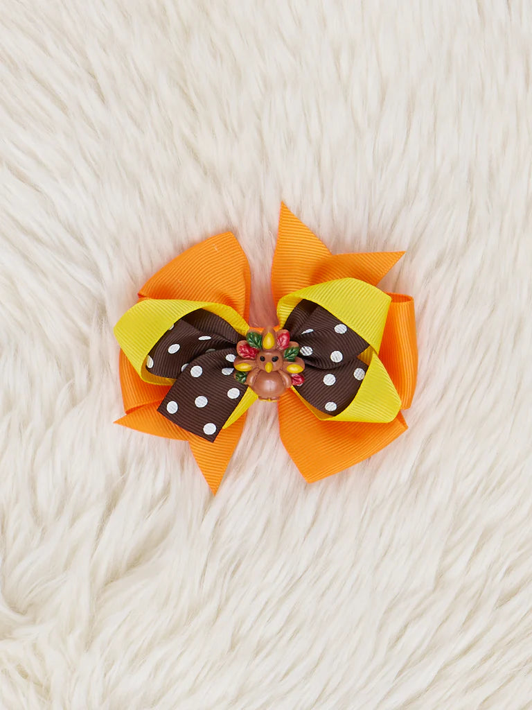 Orange And Brown Polka Dot Turkey Ribbon Bow