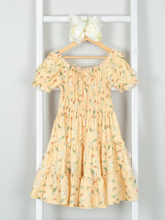 Pastel Yellow Daisy Ruffle Dress