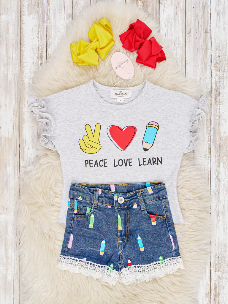 "Peace, Love, Learn" Denim Outfit