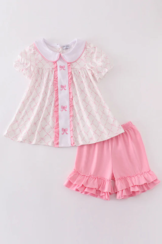 Pink Bow Embroidery Girl Set