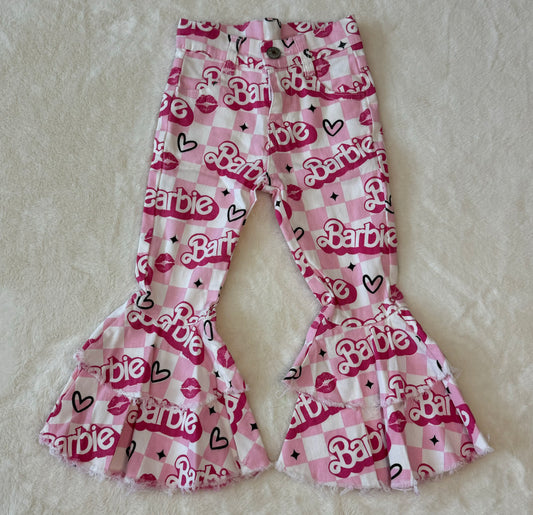 Pink Checkered Barbie Bell Denim Jeans