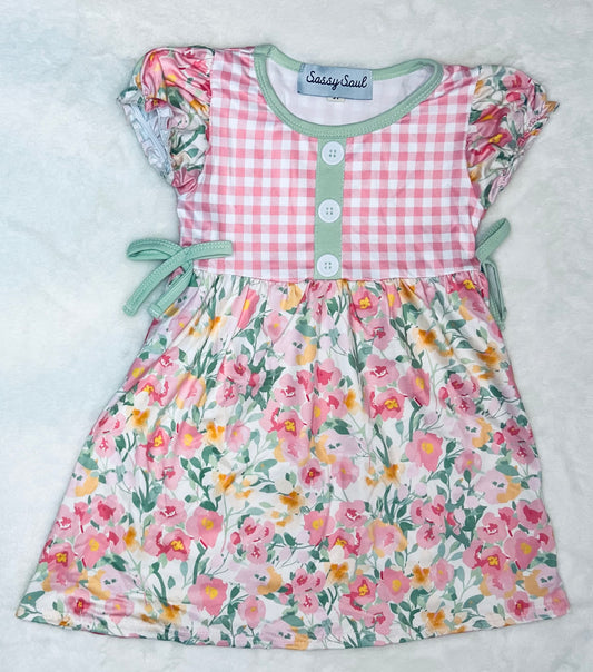 Pink Floral Plaid Dress