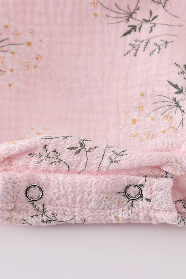 Pink Floral Print Muslin Girl Ruffle Bubble