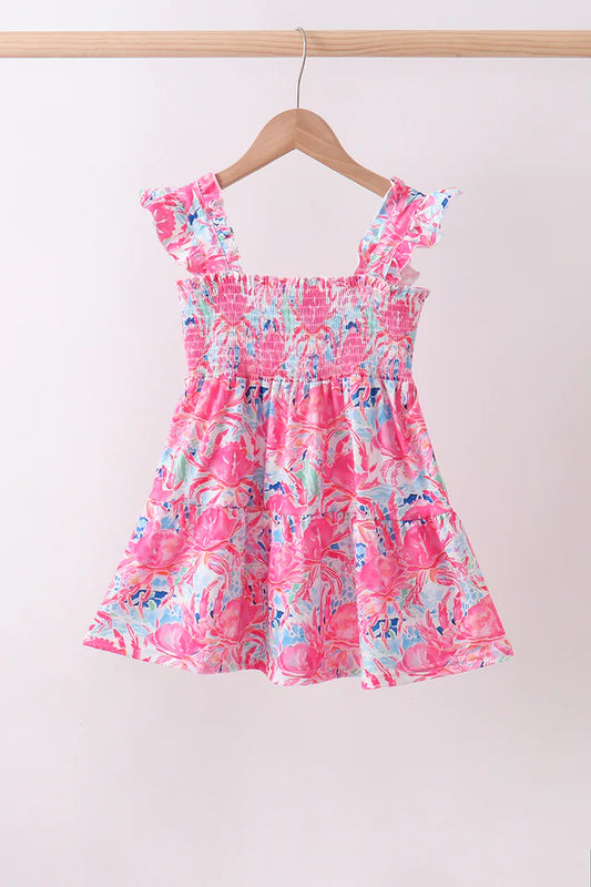 Pink Floral Tiered Ruffle Dress