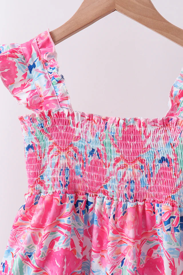 Pink Floral Tiered Ruffle Dress
