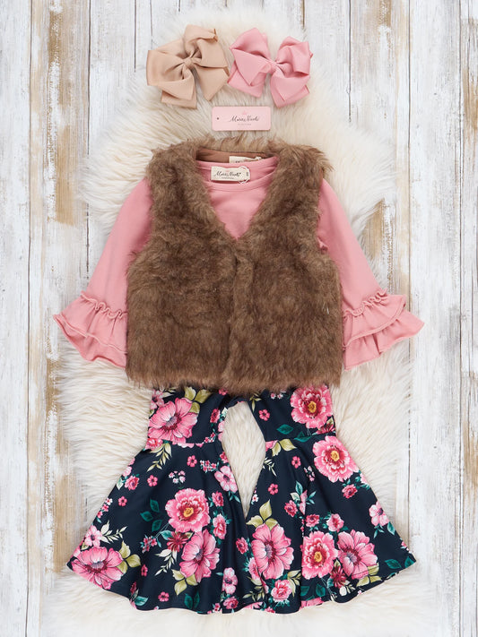 Pink Garden Bell Bottoms 3 Piece Set