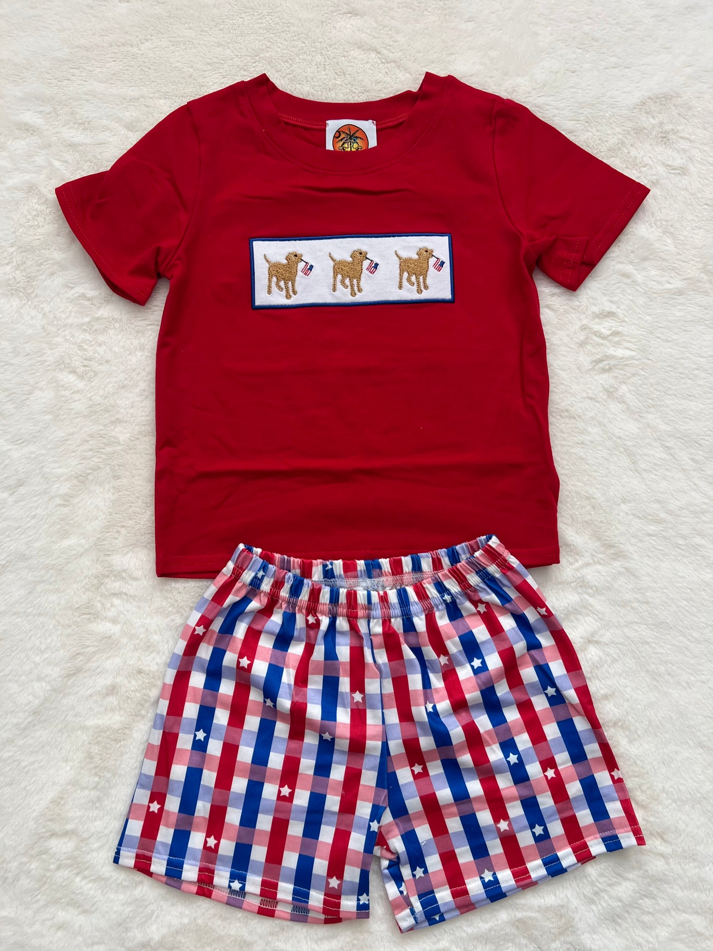Puppy Patriotic Shorts Outfit