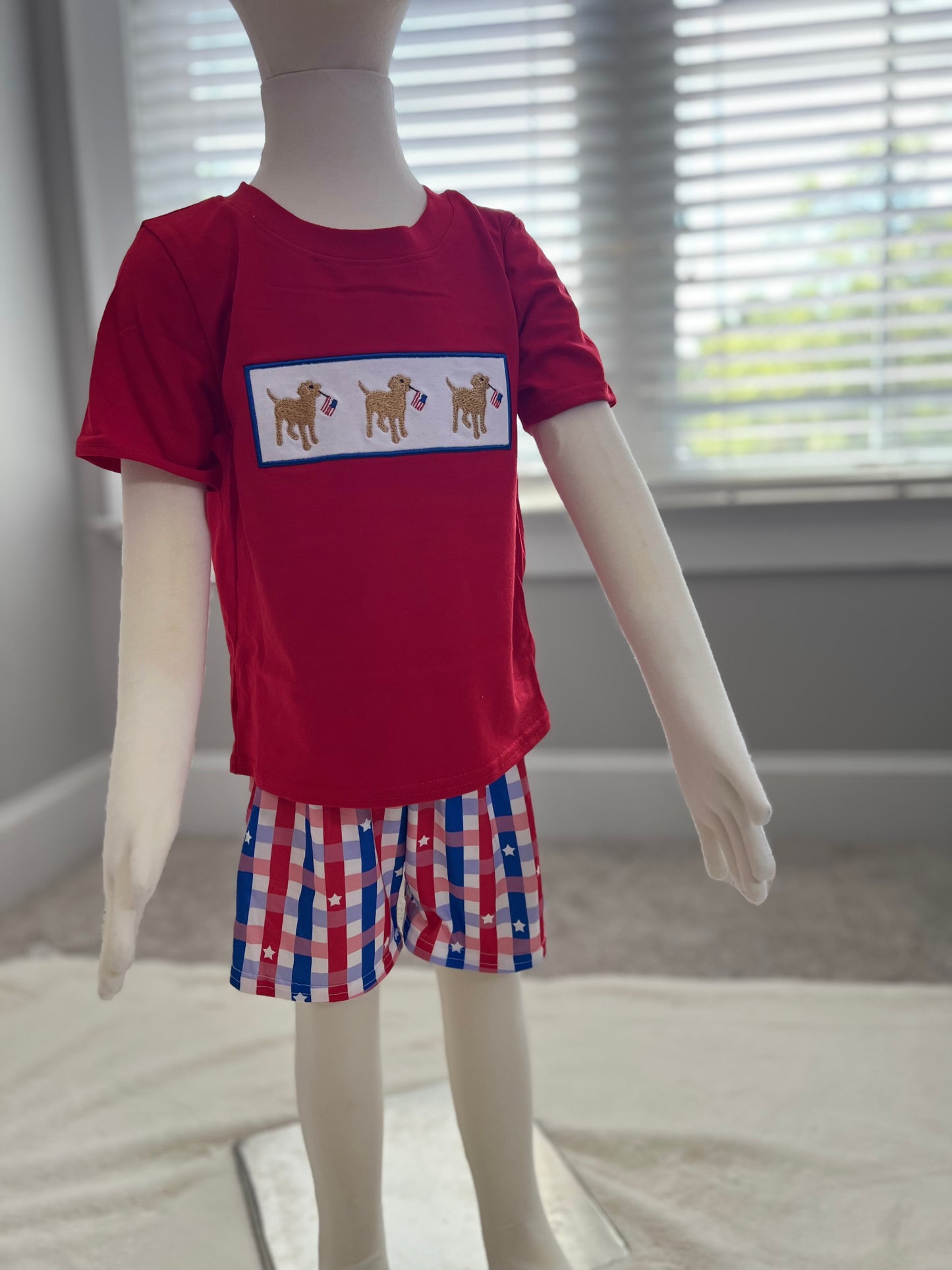 Puppy Patriotic Shorts Outfit