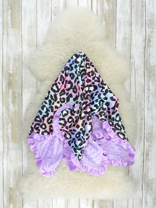 Purple Leopard Rainbow Minky Blanket