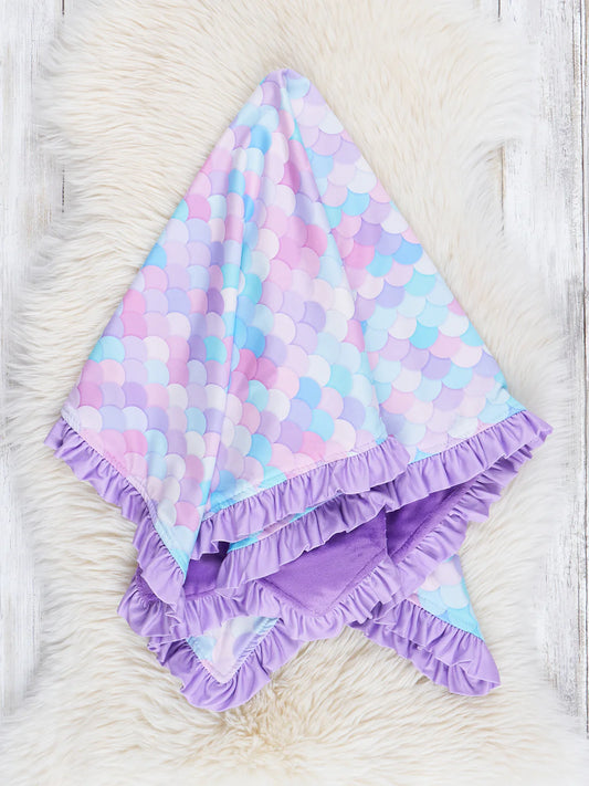 Purple Rainbow Mermaid Vibes Ruffle Blanket