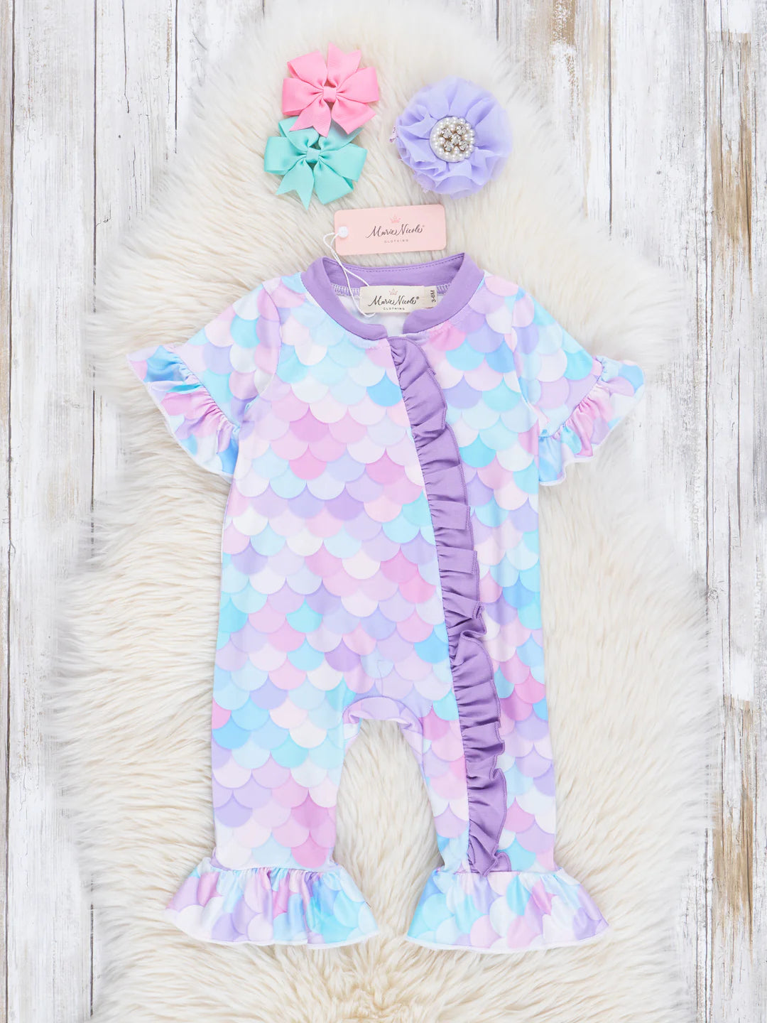 Purple Rainbow Mermaid Vibes Ruffle Romper