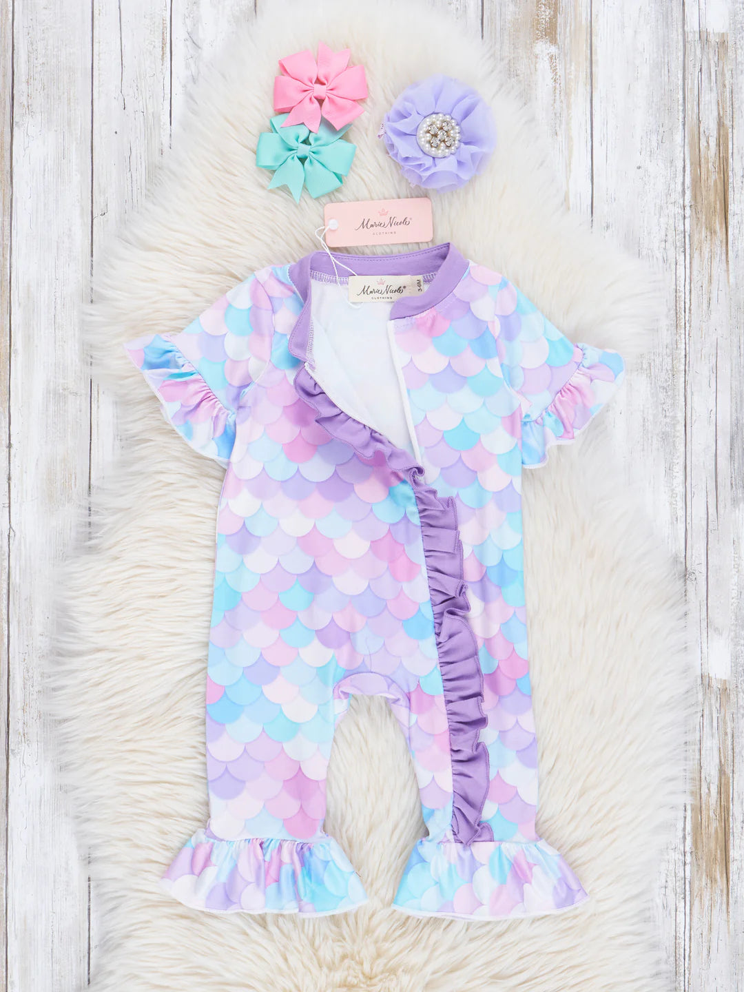 Purple Rainbow Mermaid Vibes Ruffle Romper