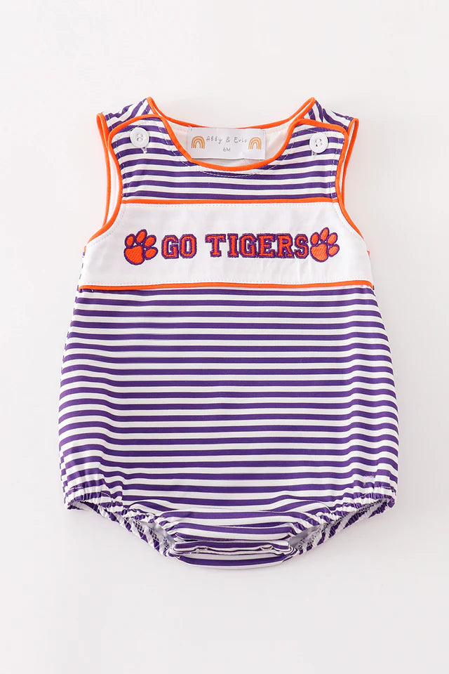 Purple Striped Clemson Tigers Boy Romper